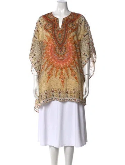Pre-owned Camilla Printed Plunge Neckline Tunic In Neutrals
