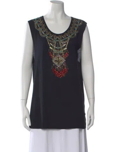 Pre-owned Camilla Printed Scoop Neck Top W/ Tags In Black