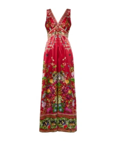 Camilla Printed Silk Jumpsuit In Red