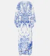 Camilla V Neck Kaftan With Ties Immortal Ink In Blue