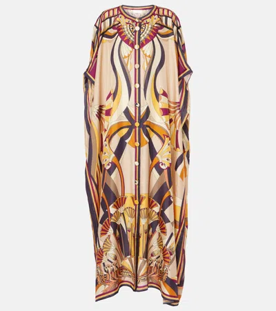 Camilla Printed Silk Kaftan In Multicoloured