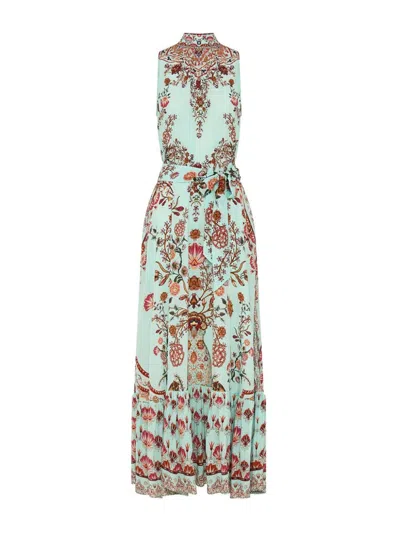 Camilla Printed Silk Maxi Dress In Blue