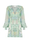 Camilla Short Dress With Blouson Sleeve Dreaming In Dutch In Green