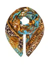 Camilla Printed Silk Scarf In Blue/gold In Brown