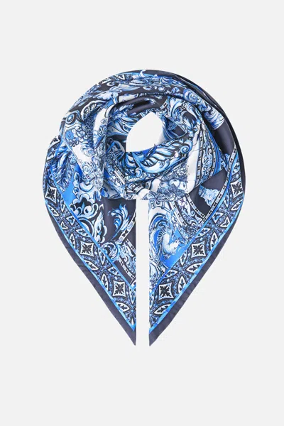 Camilla Printed Silk Twill Square Scarf A Tiled Wonderland In Blue
