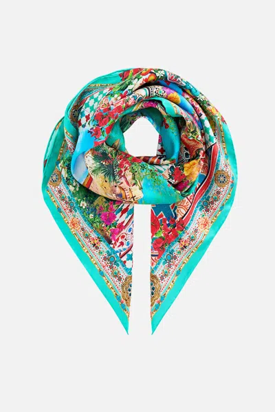 Camilla Printed Silk Twill Square Scarf Meet Me In Mallorca In Blue