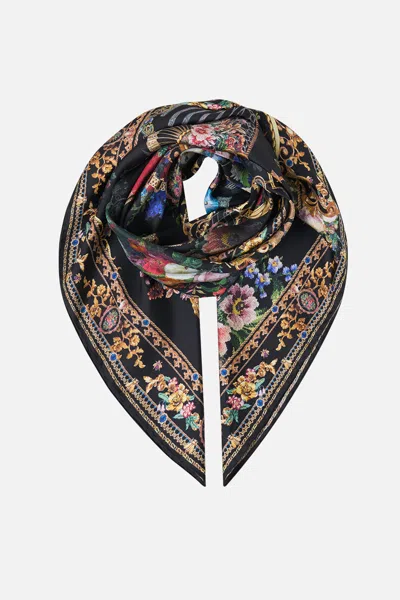 Camilla Printed Silk Twill Square Scarf Night Garden In Black