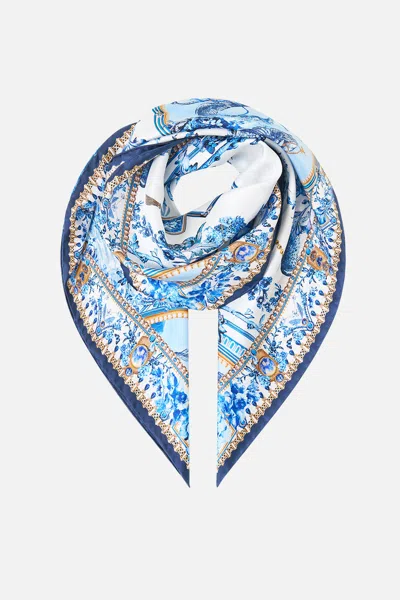 Camilla Printed Silk Twill Square Scarf The Porcelain Parlour In Blue