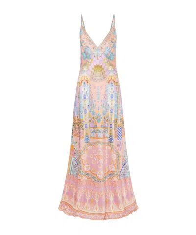 Camilla Printed Silk-satin Maxi Dress In Pink