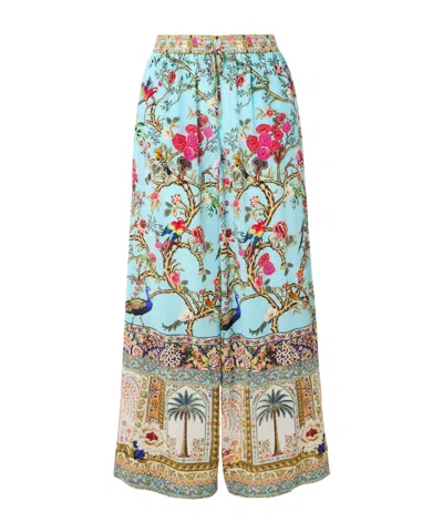 Camilla Printed Silk-satin Wide-leg Pants In Blue