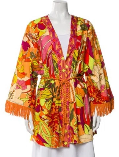 Pre-owned Camilla Printed Tassel Accents Robe W/ Tags In Orange