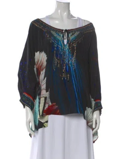 Pre-owned Camilla Printed Tie Neck Blouse In Multi