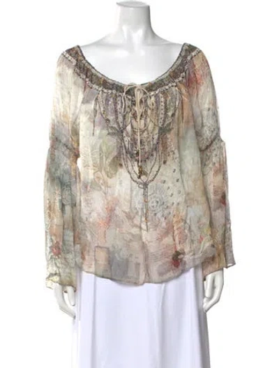 Pre-owned Camilla Printed Tie Neck Blouse In Neutrals
