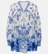 Camilla Printed Tie-neck Silk Blouse In White