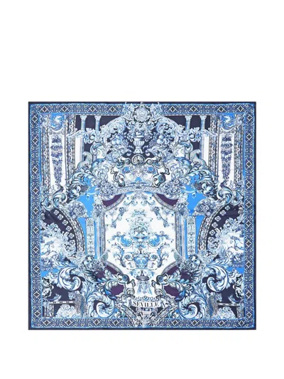 Camilla Printed Twill Square Scarf In Blue