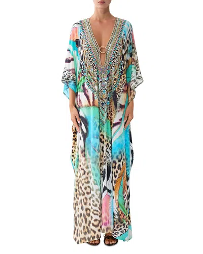 Camilla Printed V Neck Long Kaftan Cover Up In Multi