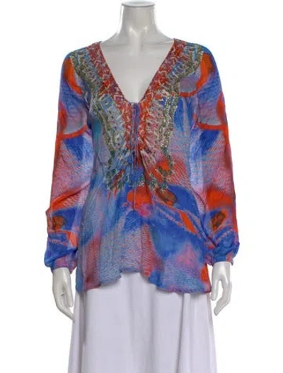 Pre-owned Camilla Printed V-neck Blouse In Blue