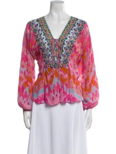 Pre-owned Camilla Printed V-neck Blouse In Pink