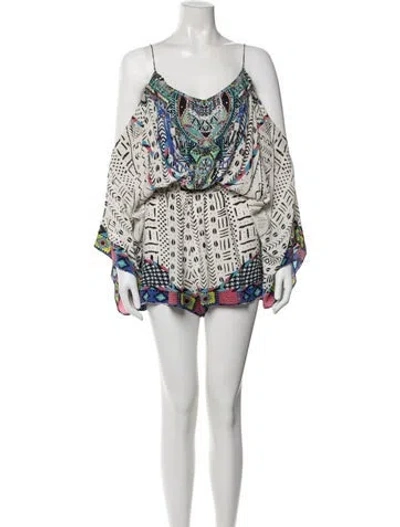 Pre-owned Camilla Printed V-neck Romper In White