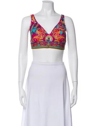 Pre-owned Camilla Printed V-neck Sports Bra In White