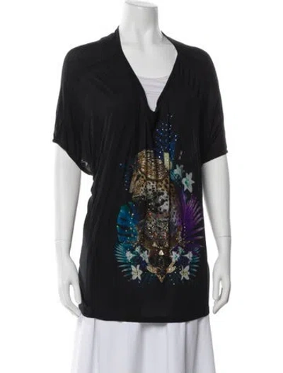 Pre-owned Camilla Printed V-neck Top In Black