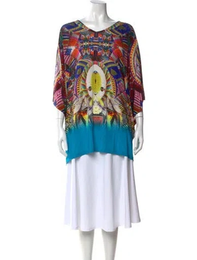 Pre-owned Camilla Printed V-neck Top In Blue