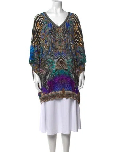 Pre-owned Camilla Printed V-neck Top In Blue