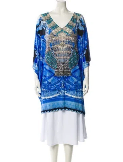 Pre-owned Camilla Printed V-neck Tunic In Blue
