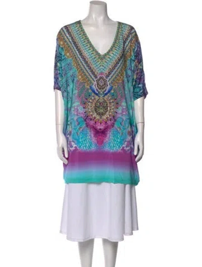Pre-owned Camilla Printed V-neck Tunic In Blue