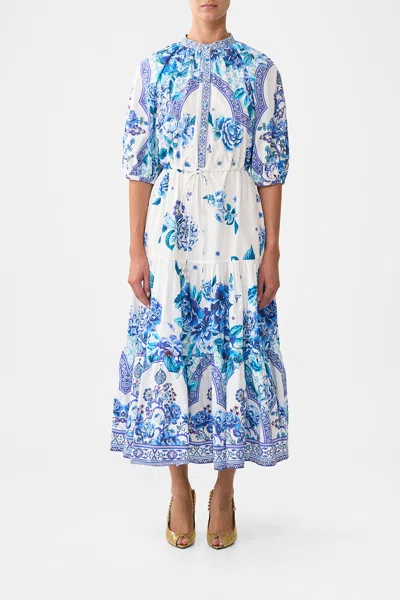 Camilla Puff Sleeve Midi Shirt Dress A Ceramic Garden In Multi
