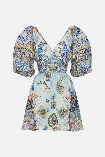 Camilla Puff Sleeve Mini Dress Al Manial Palace Memoirs In Blue