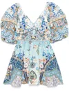 Camilla Puff Sleeve Mini Dress Al Manial Palace Memoirs In Blue