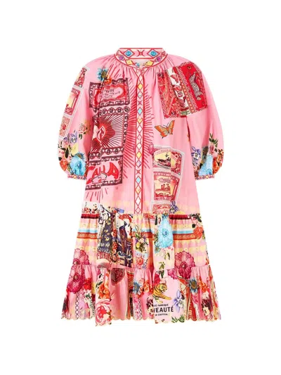 Camilla Puff-sleeve Shirt Mini Dress In Pink