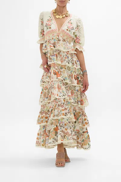 Camilla Puff Sleeve Tiered Skirt Long Dress In Honour Of Heirlooms In Multi