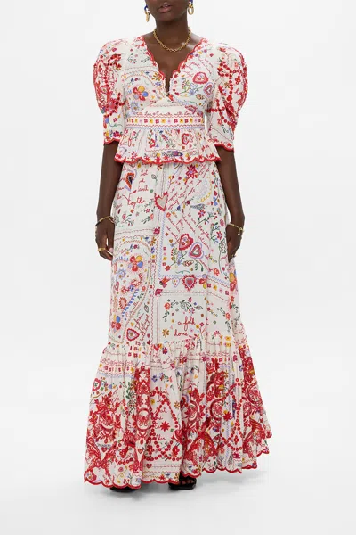 Camilla Broderie Anglaise-trimmed Embellished Printed Linen Blouse In Red