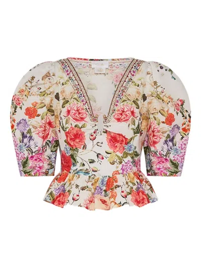 Camilla Puff-sleeves Hardware Blouse In White