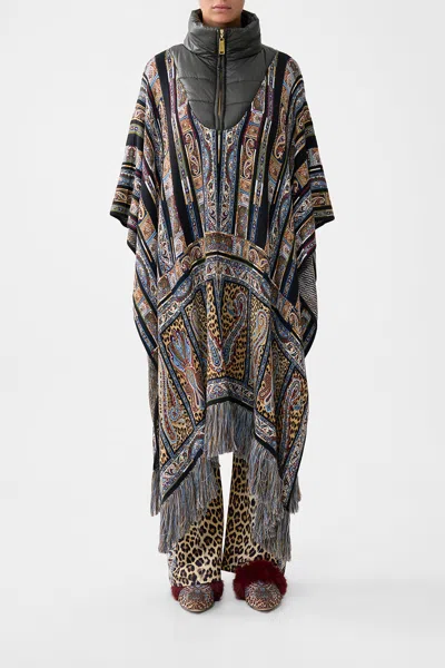 Camilla Quilted Collar Knit Poncho Istanbul Animalia In Black