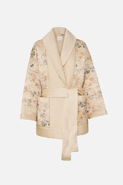 Camilla Quilted Roll Collar Coat Adorned In Antiquity In Multi