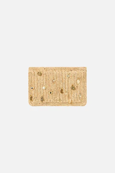 Camilla Raffia Clutch With Charms Natural In Pattern