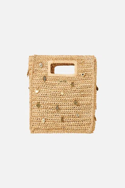 Camilla Raffia Mini North South Tote With Charms Natural In Orange