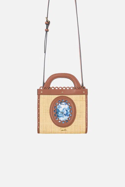 Camilla Raffia Mini Tote With Leather Trims The Porcelain Parlour In Pink