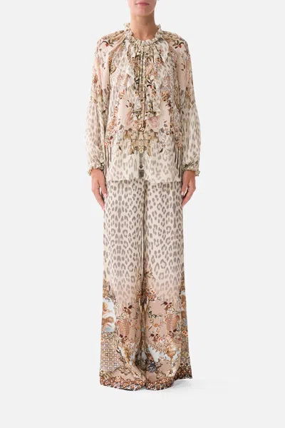 Camilla Raglan Blouse With Front Ruffle Aranjuez Animalia In Brown