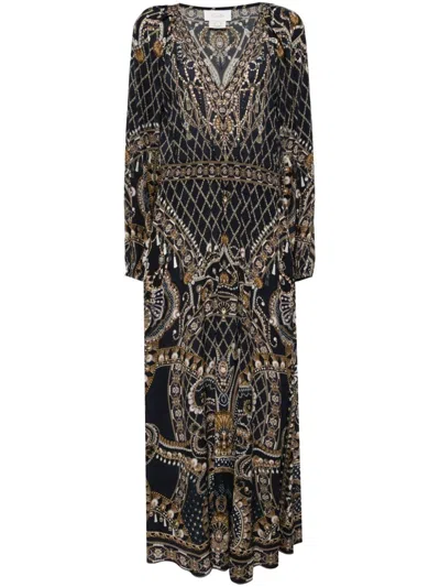 Camilla Raglan Shirred Waist Dress In Blue