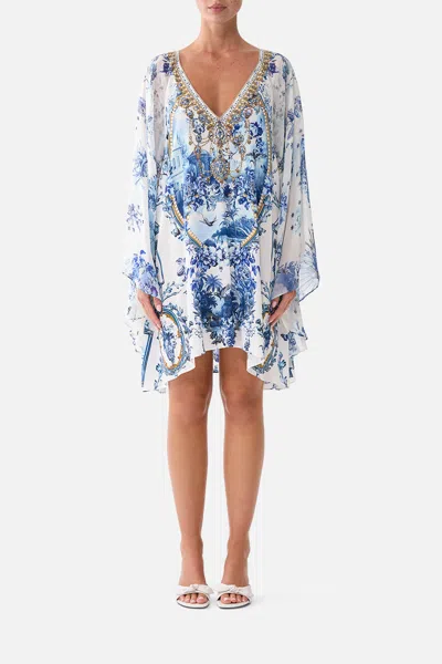 Camilla Raglan Sleeve Flared Kaftan The Porcelain Parlour In Blue