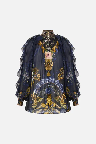 Camilla Relaxed Blouse With Frill Sleeve Detail Notes From The Blue Room In Animal Print