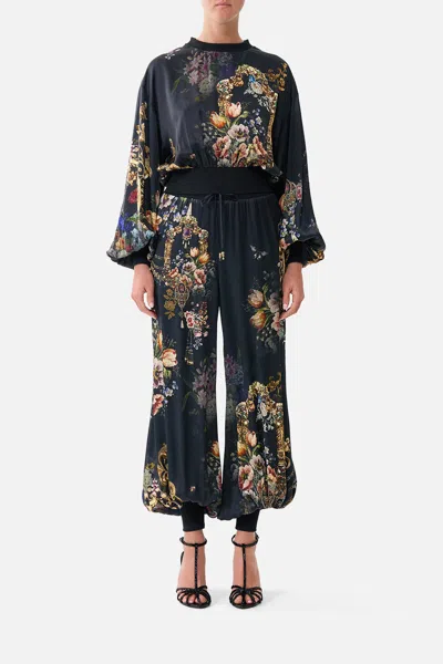 Camilla Relaxed Cropped Crew Neck Jumper Night Garden In Black