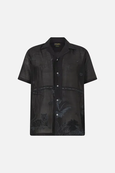 Camilla Relaxed Fit Short Sleeve Camp Collared Shirt Palace Zoology In Black