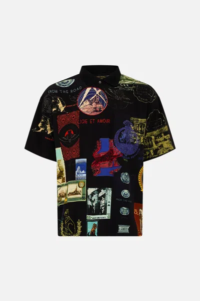Camilla Relaxed Fit Woven Polo Shirt Landmarks And Love Letters In Black