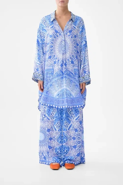 Camilla Relaxed High Low Shirt Dress In Blue