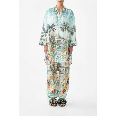 Camilla Relaxed High Low Shirt Dress In Blue